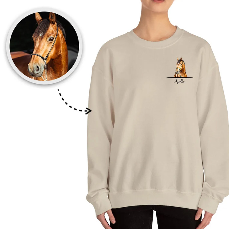 Personalized Horse Photo Sweatshirt Crewneck Equestrian Shirt Horseback for Riding Lovers