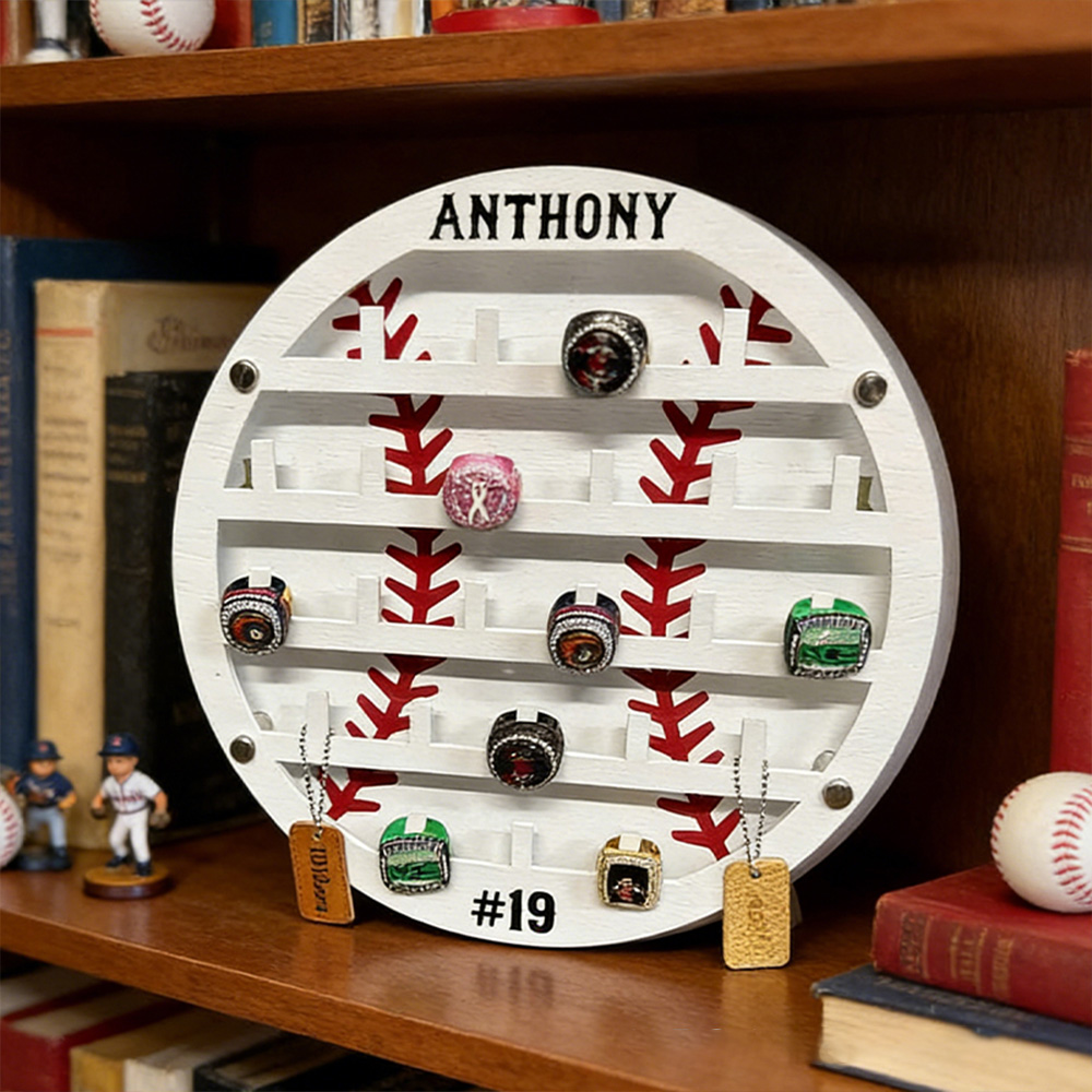 Personalized Baseball Style Ring Holder Custom Name Number Perfect Gift for Baseball Player