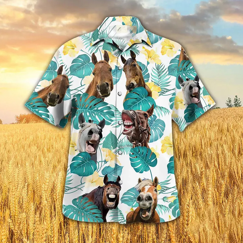 Personalized Horse In Tropical Leaves Pattern Hawaiian Shirt for Riding Lovers
