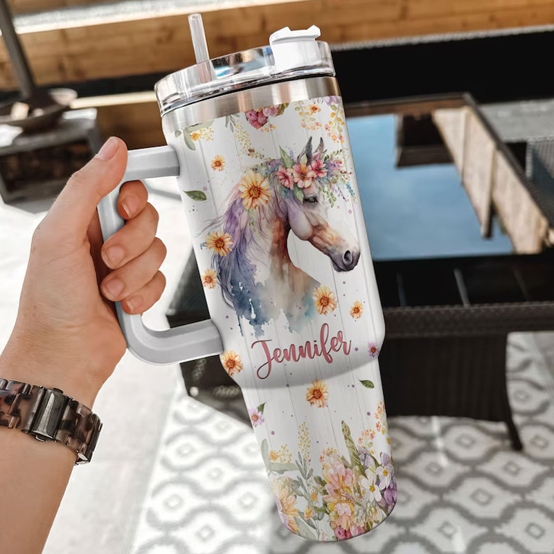 Personalized Floral Horse Tumbler Riders Equestrian Gift for Riding Lover