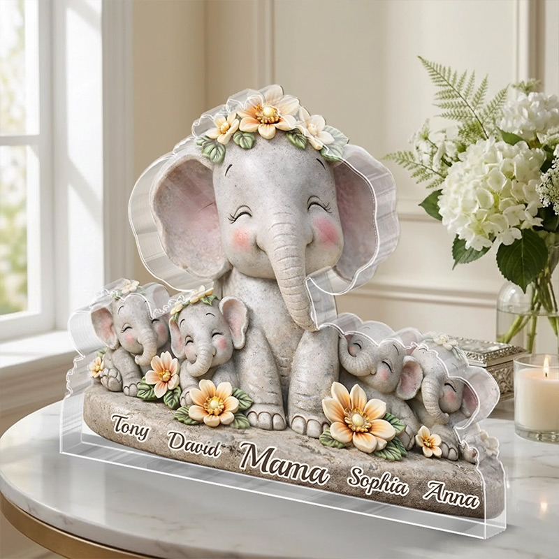 Personalized Elephant Acrylic Plaque Custom Mother's Day Birthday Gifts For Mom Grandma A Shelter Made Of Love