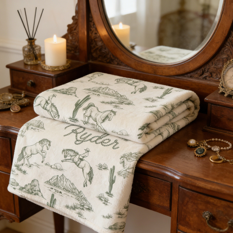 Personalized Western Cowboy Design Throw Blanket Gift for Riding Lovers Equestrian Lovers