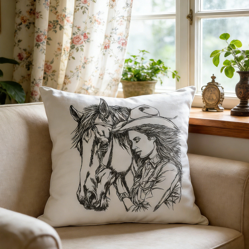 Personalized Line Art Throw Pillow From Horse Photo Gift for Riding Lovers Equestrian Lovers