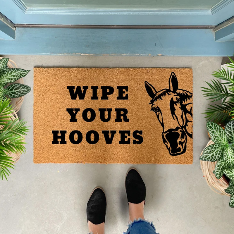 Personalized Funny Horse Wipe Your Hooves Doormat Custom Photo Gifts Doormat for Family Riding Lovers Equestrian Lovers