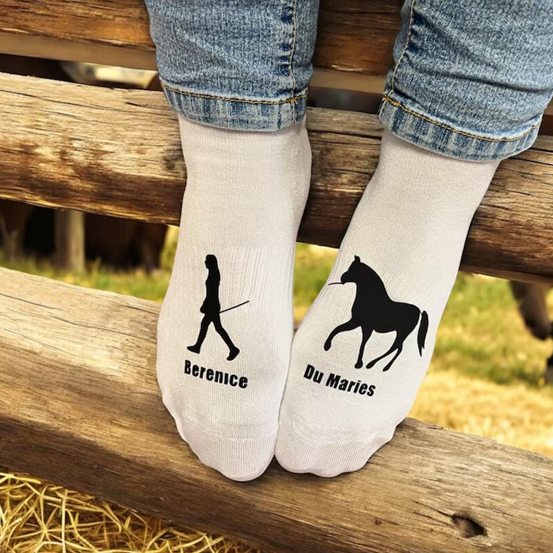 Personalized Horse Riding Socks Horse and Owner Silhouette Soft Midcalf Socks Custom Gift for Friend or Birthday Gifts for Rider Equestrian Riding Lovers
