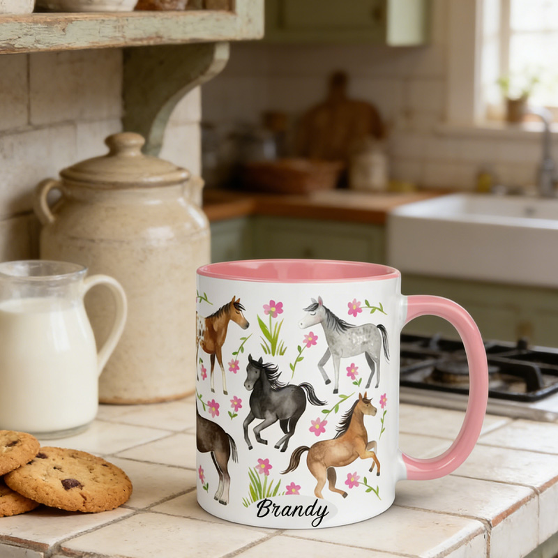 Personalized Floral Horse Accent Cup Gift Mug for Equestrian Horse Riding Lovers