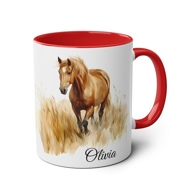 Personalized Watercolor Horse Cup Gift Mug for Equestrian Horse Riding Lovers
