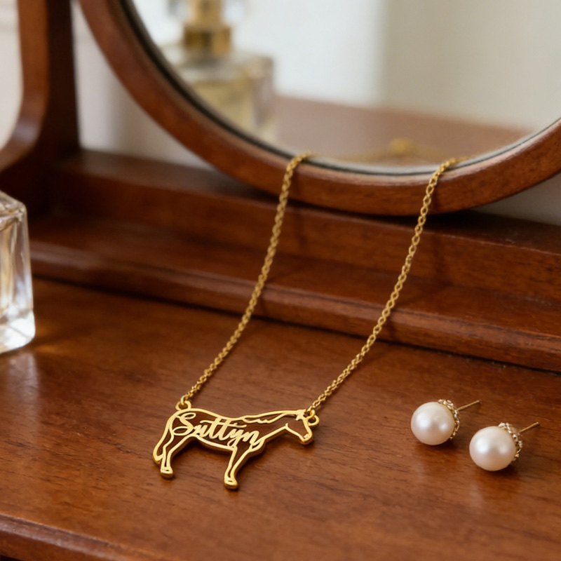 Personalized Horse Name Equine Memorial Necklace with Name Jewelry Cube Gift for Equestrian Riding Lovers