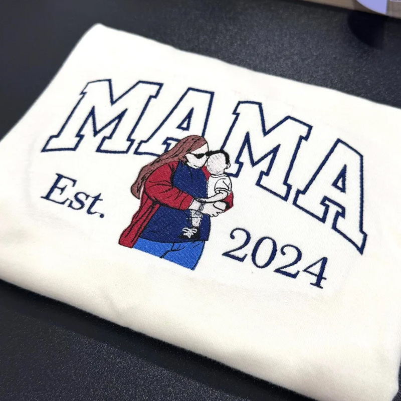 Personalized Mama Sweatshirt with Photo Custom Embroidered Crewneck Mama and Kids Portrait Mother's Day Gifts Best Gift for Mum