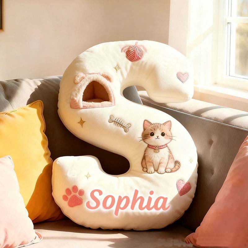 Personalized Cat Lover Cute Letter Pillow with Custom Name Pillow Graphic 3D Print