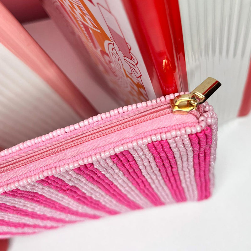 Mahjong Money Beaded Pouch Pink Seed Bead Coin Purse Mahjong Gift Accessory