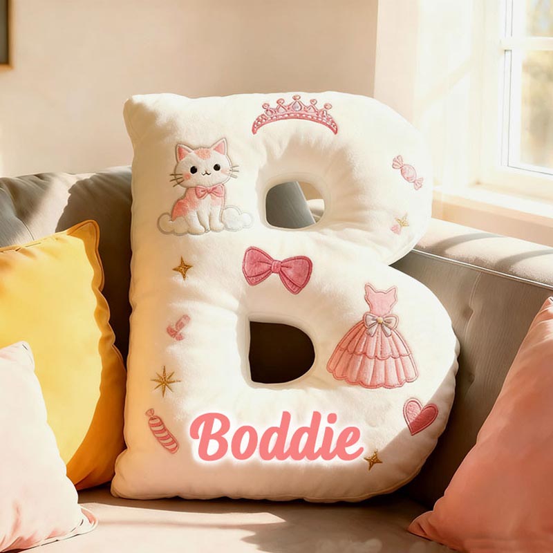 Personalized Cat Lover Princess Dress Letter Pillow with Custom Name Pillow for Kid Graphic 3D Print