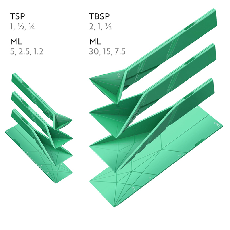 Flat 3-in-1 Folding Measuring Spoons 2 Spoons fold into 6 Sizes Magnetic DuraBend Tech lasts 100k+ folds LeakProof for Wet & Dry Baking Lover Gifts