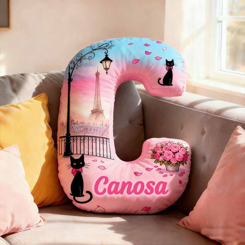 Personalized Cat Lover Flowers Black Cat Letter Pillow with Custom Name Graphic 3D Print