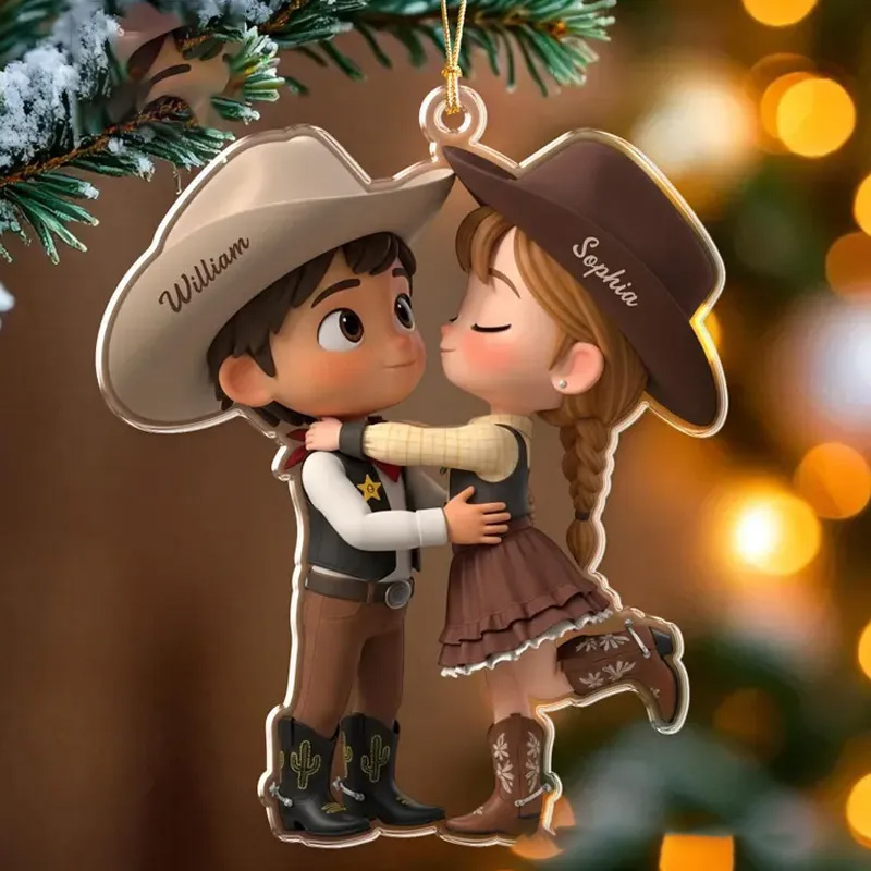 Personalized Cowboy Couple Valentines Day Ornament Western Country Lovers Gift for Riding Lovers