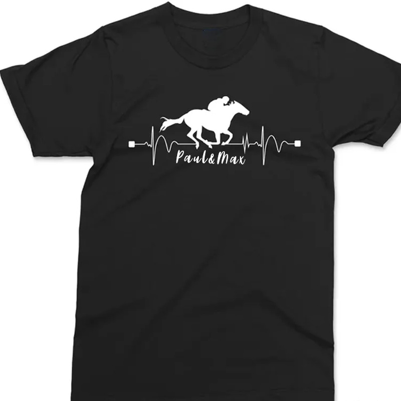 Personalized Heart Beat Pulse Horse Riding T-shirt Equestrian Riders Shirt Pony Riding Graphic Tee Racer Horsemen Trendy Horse Riders Gift for Riding Lovers