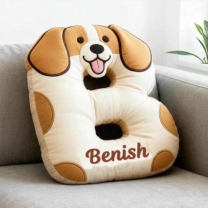 Personalized Dog Lover Letter Pillow with Custom Name Cartoon Pillow Graphic 3D Print