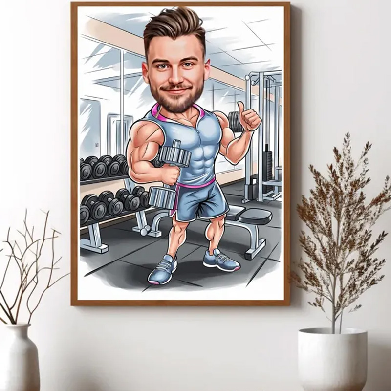 Personalized Fitness Cartoon Portrait Fitness Caricature Gift for Weight Lifter Gym Lover