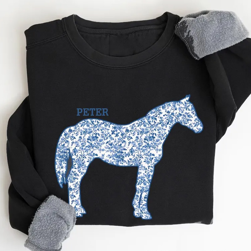 Personalized Floral Horse Sweatshirt Horse Lovers Gift Funny Animals Sweater Cowgirl Gift for Riding Lovers