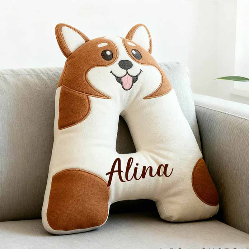Personalized Dog Lover Corgi Letter Pillow with Custom Name Pillow