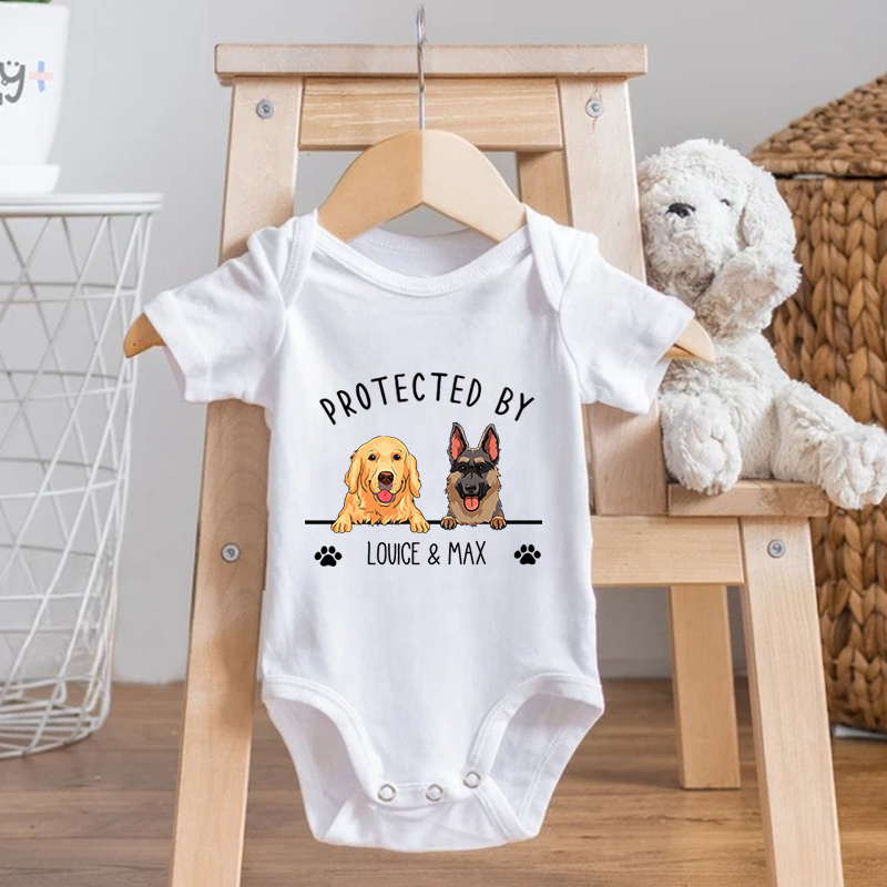 Personalized Pet Portrait Protected Baby Onesie Baby Pet Lover Outfit Baby Gift with Name