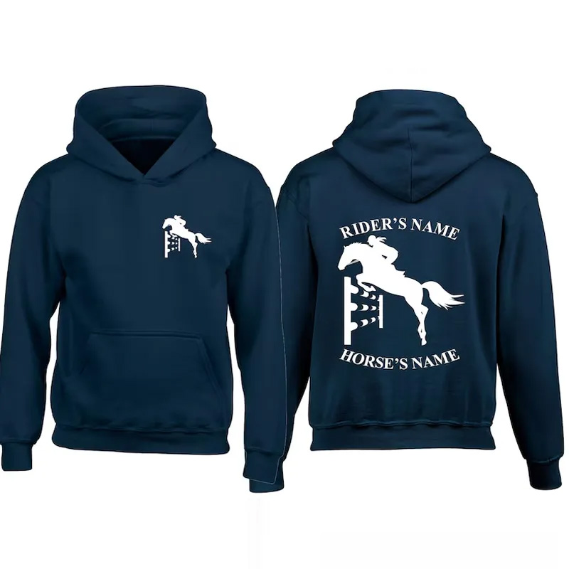 Personalized Equestrian Classic Hoodies Horse Front Back Print Unisex Jumper Pullover Hoody for Equestrian Riding Lovers