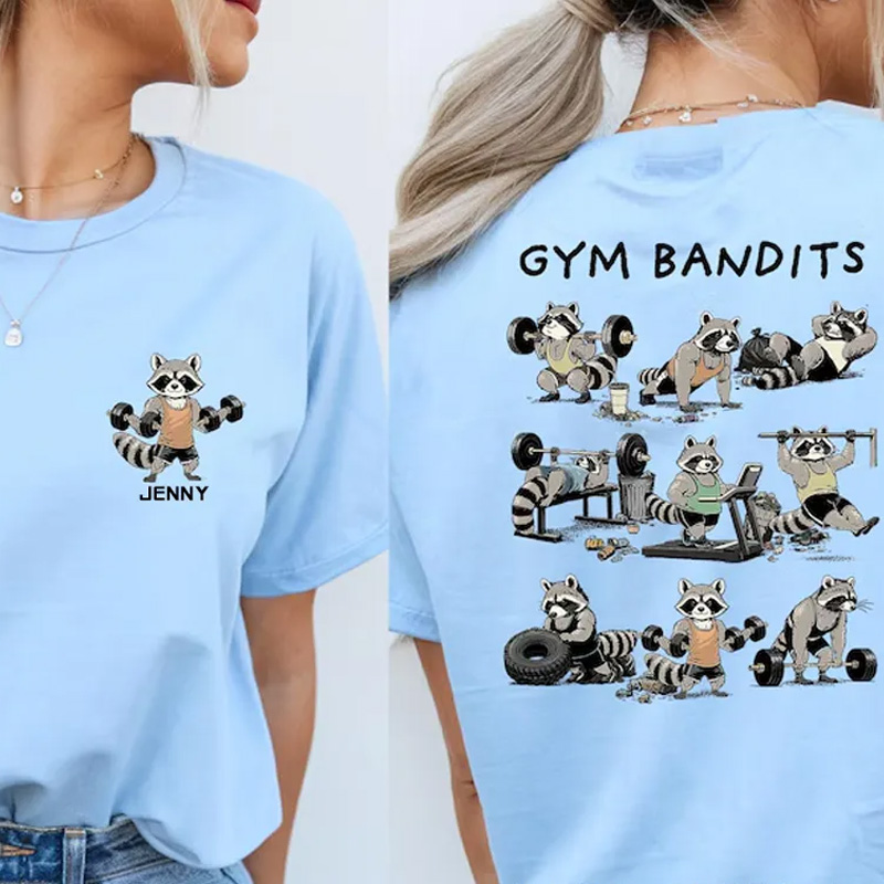 Personalized Funny Raccoon Gym T-shirt Gym Bandits Raccoon Workout Shirt for Fitness Enthusiasts Bodybuilders and Gym Lovers