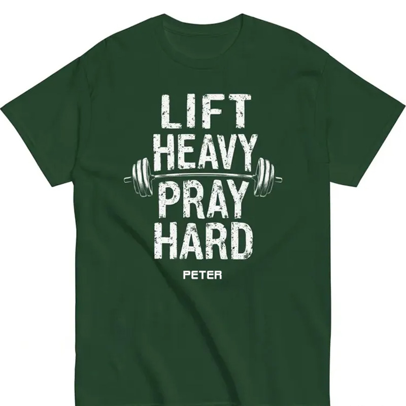 Personalized Lift Heavy Pray Hard T-Shirt Jesus And Gym Lover Shirt Bodybuilder Christian Dad Gift Weightlifter Christian Gym Shirt for Fitness Enthusiasts Bodybuilders and Gym Lovers