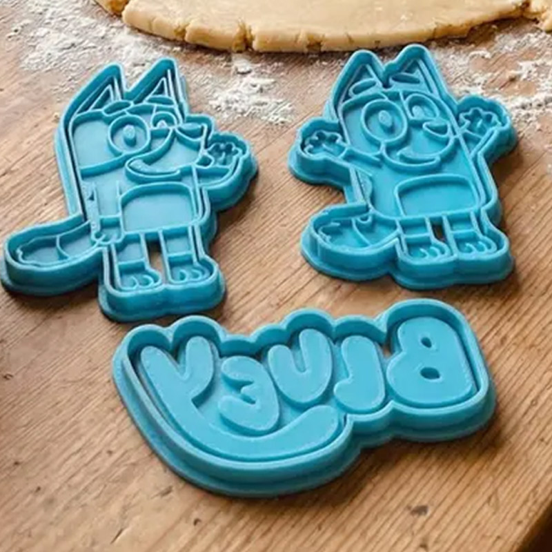 Blue Dog Cookie Cutters Set with Stamps 5 Piece Set  Cute Cookie Stamp Party Baking Gifts Birthday Party Gifts for Baking Lover