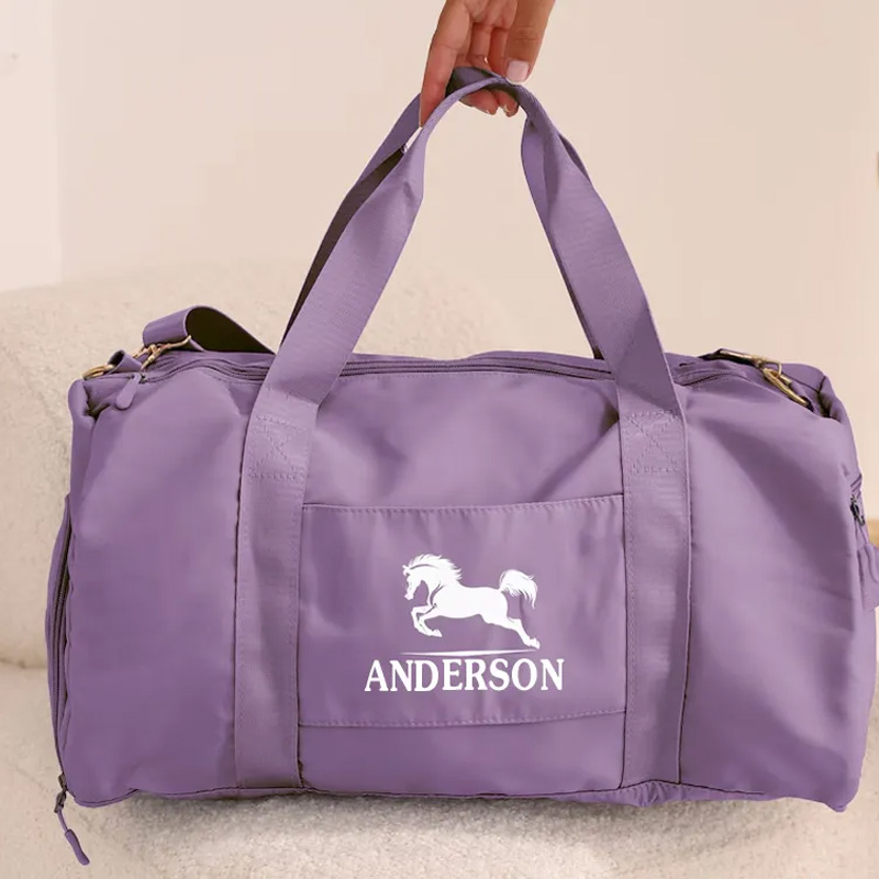 Personalized Name Horse Riding Duffle Bag Waterproof Travel Weekender Bag with Strap Equestrian Overnight Bag Gift for Horse Lovers Riding Lovers Equestrian Lovers