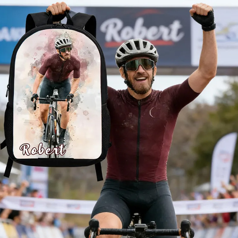Personalized Photo Custom Name Backpack for Cyclist Gift Bicycle Men Riding Bike Lover for Riding Lovers