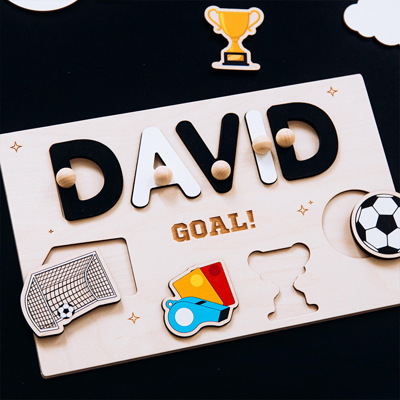 Personalized Wooden Sport Name Puzzle For Toddlers Sport Nursery Decor SportTheme Party Gift Birthday Easter Boy Gift