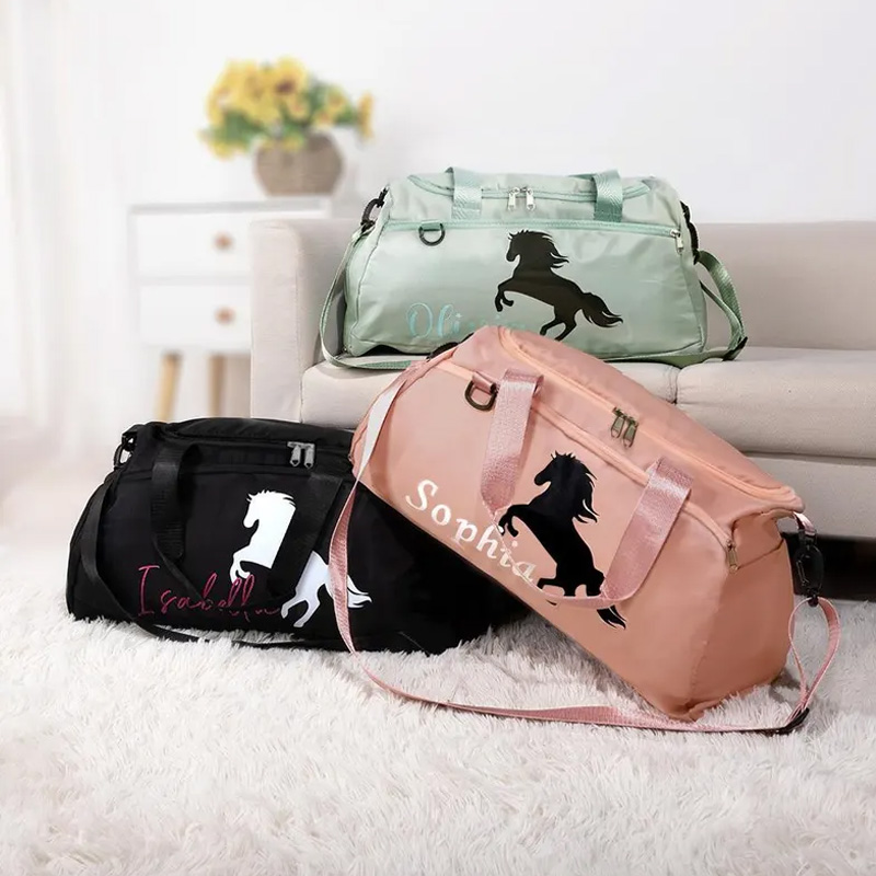 Personalized Name Equestrian Duffle Bag Waterproof Multi Compartment Travel Bag with Name and Shoulder Strap Travel Accessories Birthday Gift Overnight Bag Gift for Equestrian Lovers