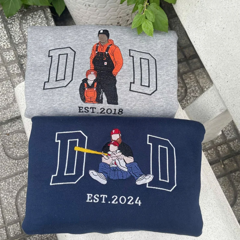 Personalized Portrait from Photo Sweatshirt Embroidered Dad Papa Hoodie Custom Dad & Papa Shirt Gift for Dad Papa