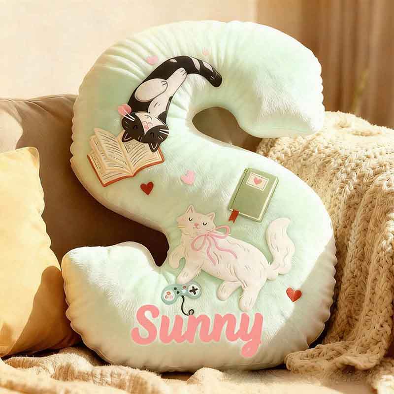 Personalized Cat Lover Book Game Controller Letter Pillow with Custom Name Graphic 3D Print