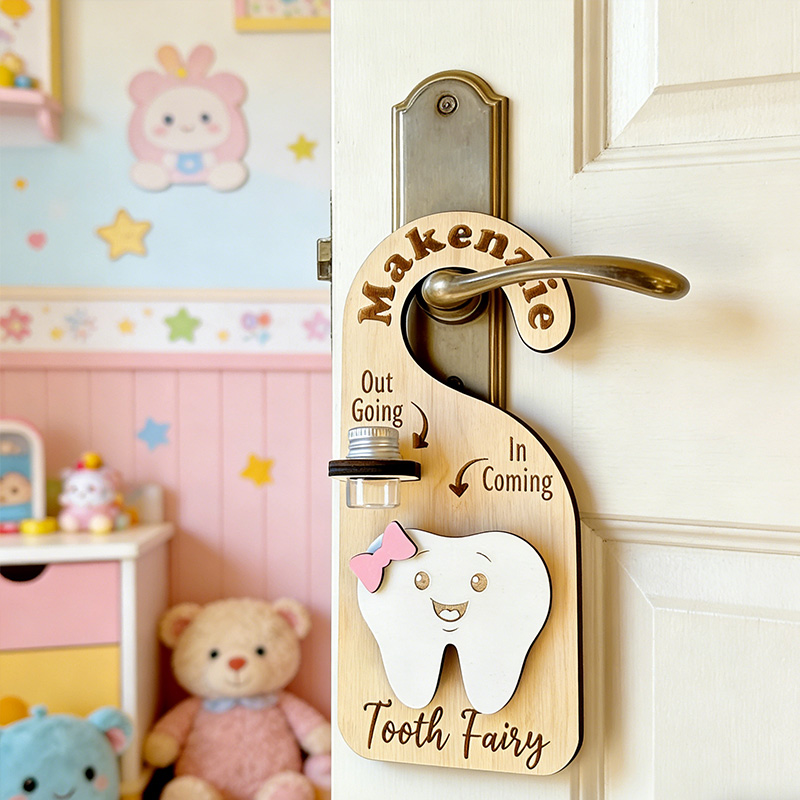 Personalized Tooth Fairy Door Hanger Custom Name Tooth Holder with Jar and Money Slot Kids Tooth Fairy Gift for Boys and Girls