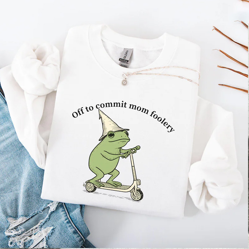 Mama Frog Sweatshirt Off to Commit Mom Foolery Crewneck Funny Frog Scooter Gift For Mom Funny Mama Sweater Pregnancy Announcement Sweatshirt