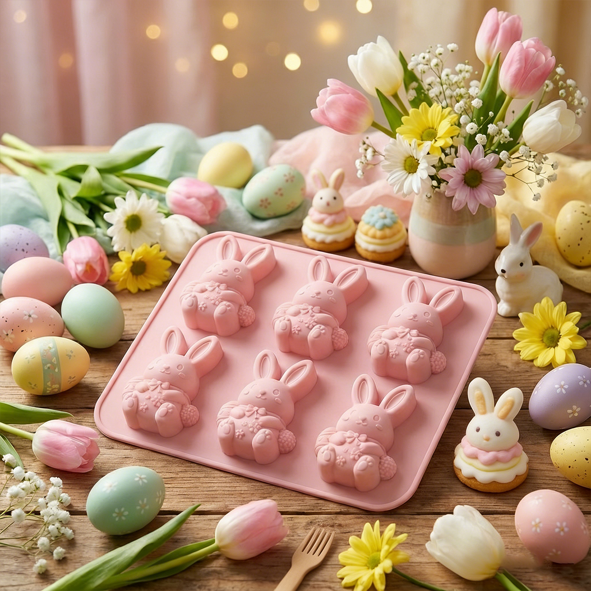 Easter Bunny Silicone Chocolate Mold – 6-Cavity Bunny Shape for Baking & Candy Making