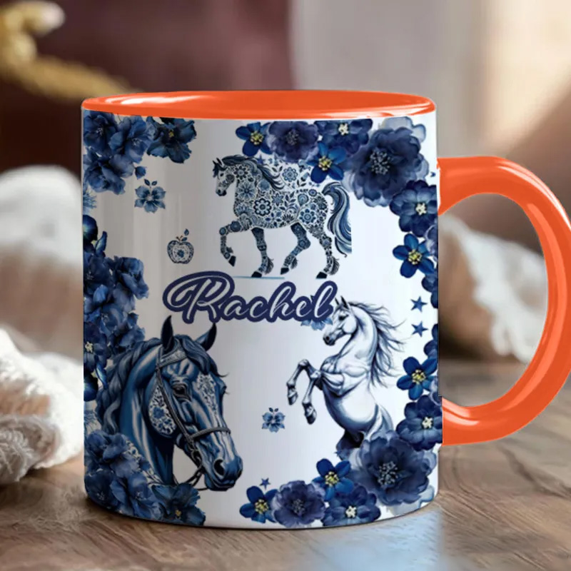 Personalized Riding Floral Mug French Countryside Gifts Coffee Cup Bicycle Tea Cup Riding Ceramic Mug Gift for Riding Lovers Equestrian Lovers