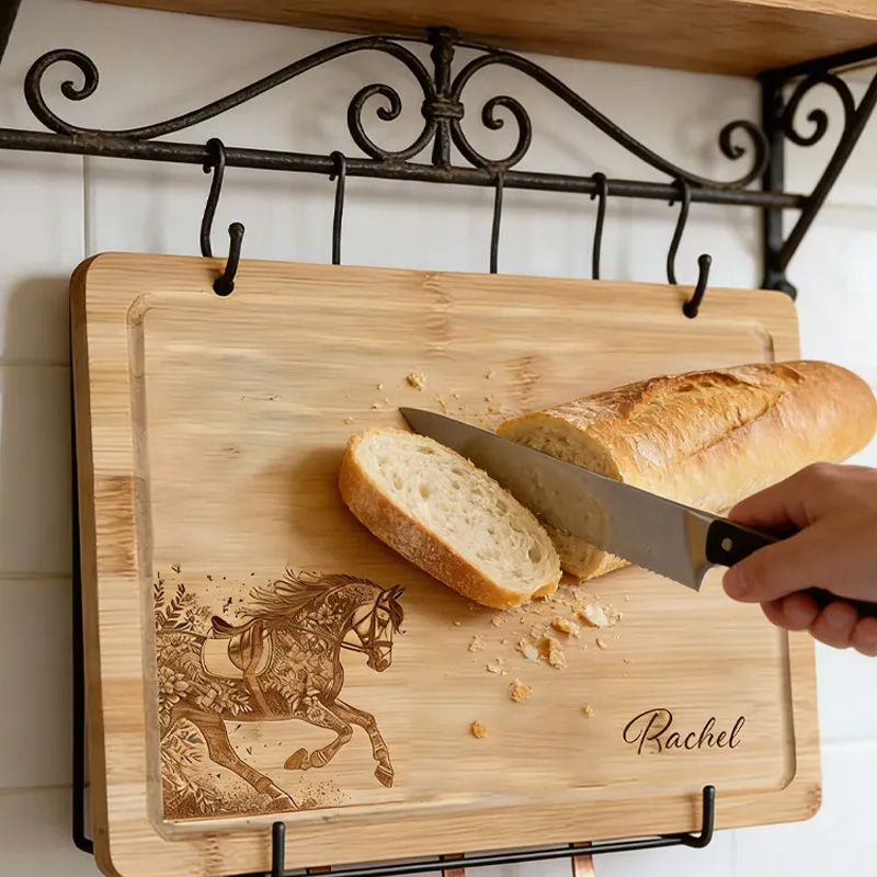 Personalized Dressage Horse Floral Design Engraved Cutting Board for Riding Lovers Equestrians Equestrian Lovers
