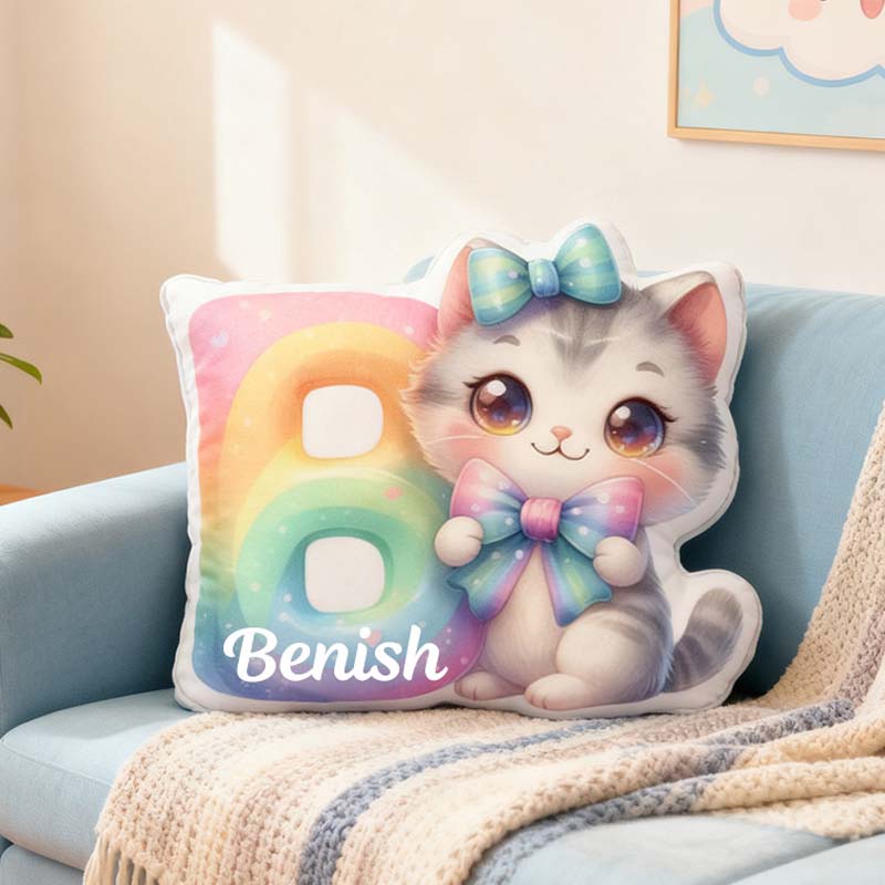 Personalized Cat Lover Cat Rainbow Letter Pillow with Custom Name Graphic 3D Print