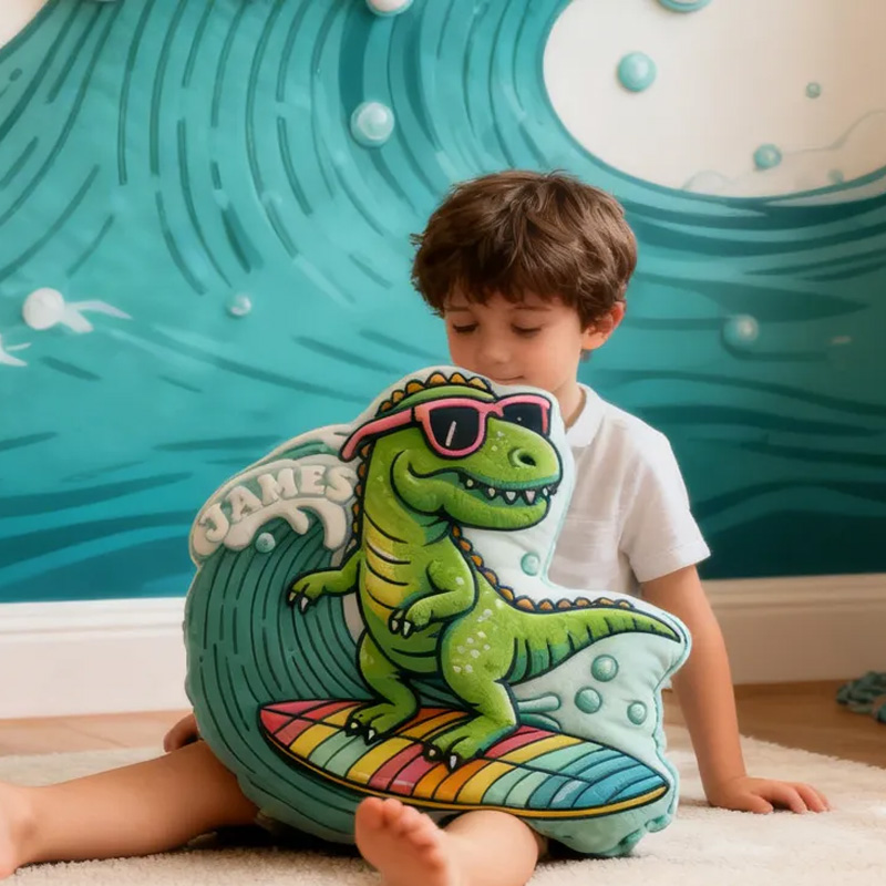 Personalized Dino Pillow Rainbow Throw Pillow Graphic 3D Print Surfing Skateboarding Fitness Decoration Pillow Exercise Sport Pillow for Kids