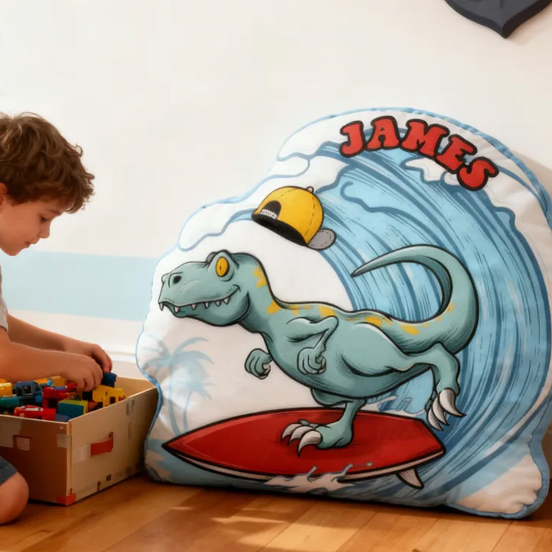 Personalized Suring Dino Pillow Rainbow Throw Pillow Graphic 3D Print Surfing Skateboarding Fitness Decoration Pillow Exercise Sport Pillow for Kids Surfing Skateboarding Lovers