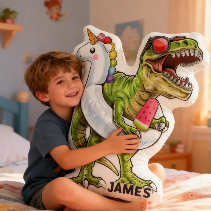 Personalized Swimming Dinosaur Pillow Rainbow Throw Pillow Graphic 3D Print Swimming Fitness Decoration Pillow Exercise Sport Pillow for Kids Surfing Sporting Swimming Lovers