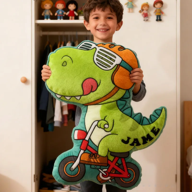 Personalized Dino Cycling Pillow Custom Name Festive Decor with Bicycle Christmas Gifts for Family Graphic 3D Print Cycling Riding Lovers