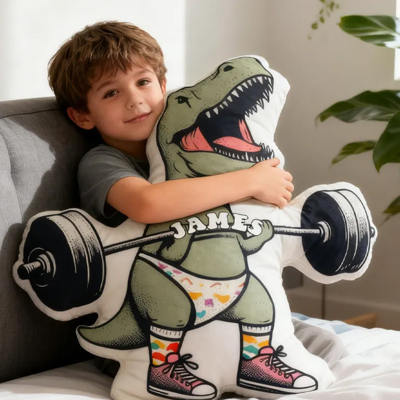 Personalized Fitness Dino Pillow Rainbow Throw Pillow Graphic 3D Print Trainer Fitness Planner Decoration Pillow Exercise Sport Gym Rat Weightlifting Pillow for Kids Gym Lovers