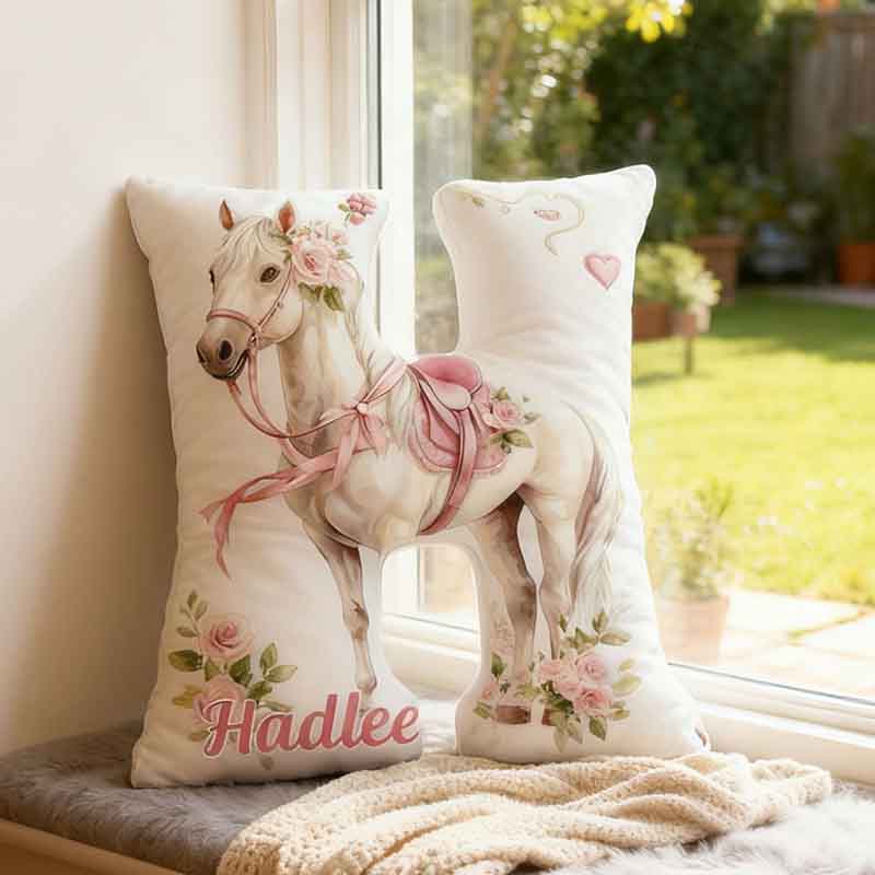 Personalized Horse Lover Flower Letter Pillow with Custom Name Graphic 3D Print