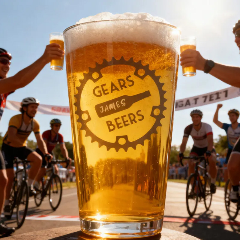 Personalized Beers and Gears Pint Glass Bicycle Glass Bike Glasses Cycle Race Cycling Gifts Men Fathers Day Bike Gifts for Cycling Lovers