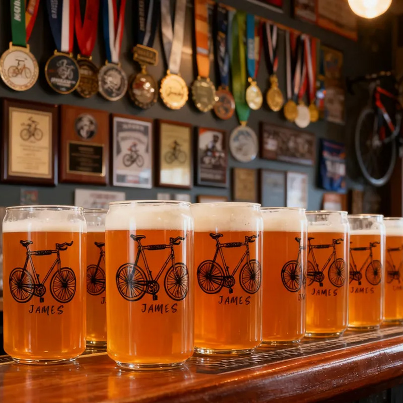 Personalized Bike Glass Bicycle Barware Screenprinted Pint Glass Beer Cycling Art Gift for Cyclists Biker Cycling Lovers