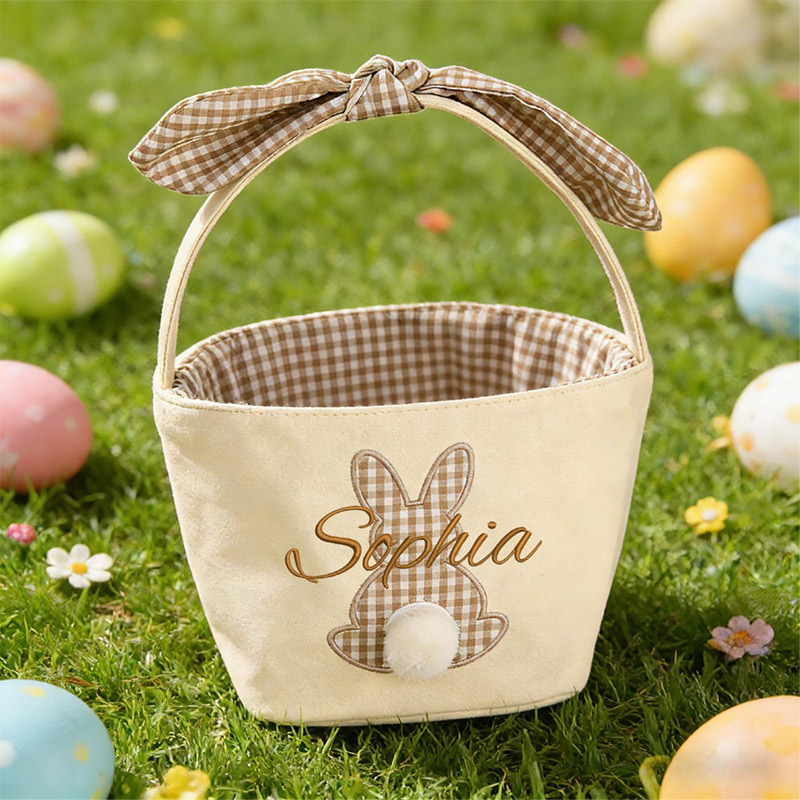 Personalized Easter Basket Embroidered Name Bunny Ear Basket Easter Egg Hunt Basket Easter Gift